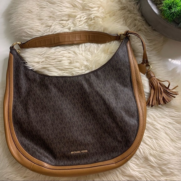 MICHAEL KORS Lydia Large Hobo Shoulder Bag monogram Brown purse handbag - Picture 1 of 11